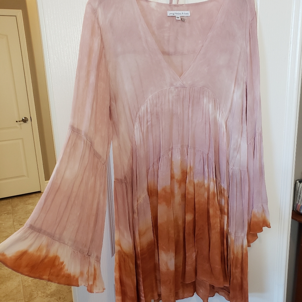 Young Fabulous & Broke Pink and Rust Tie-Dye Bell Sleeve Dress